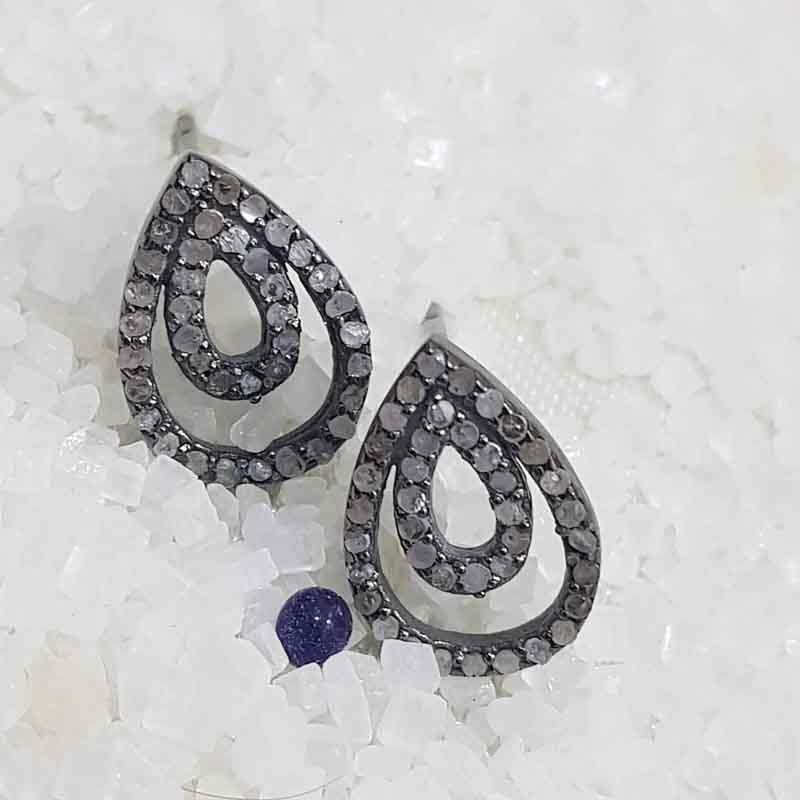 Fancy Designer Pave Diamond 925 Sterling Silver Stud/Earring