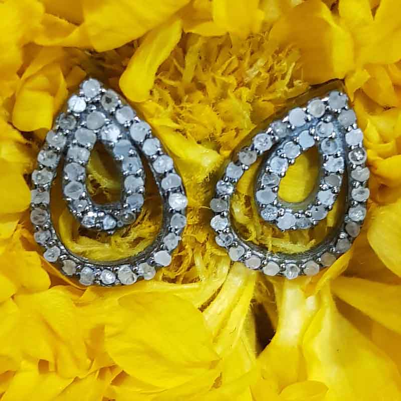 Fancy Designer Pave Diamond 925 Sterling Silver Stud/Earring