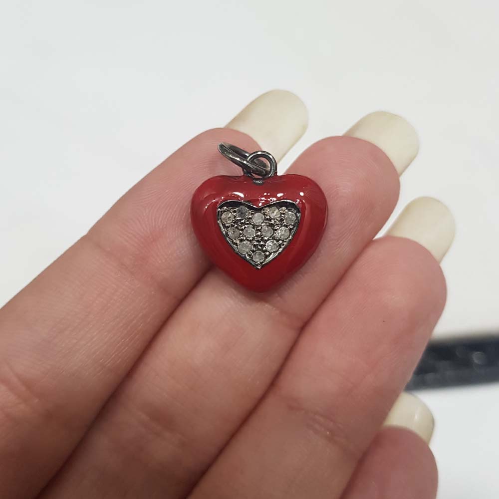 Glorious Heart Diamond Beads With Red Enamel