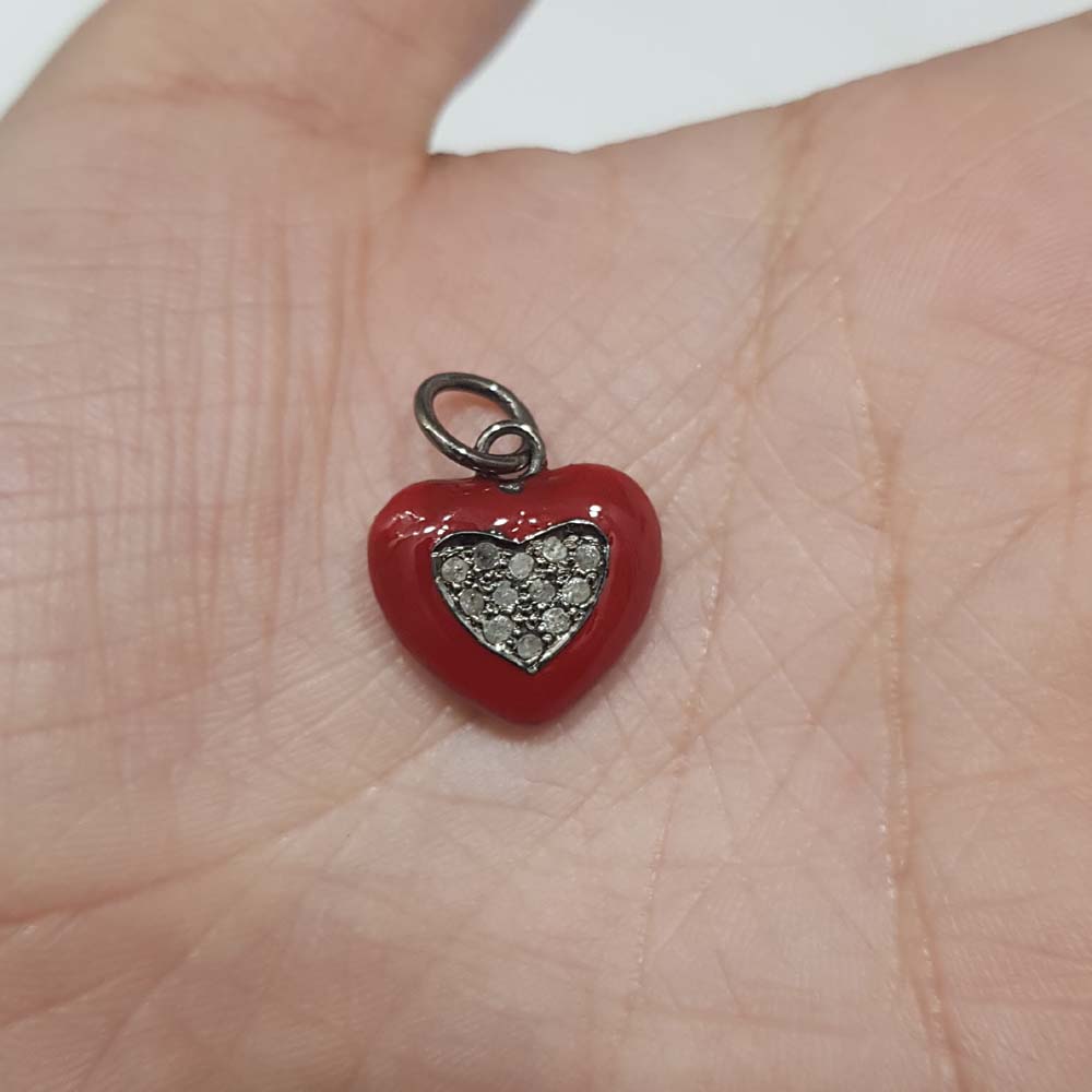 Glorious Heart Diamond Beads With Red Enamel