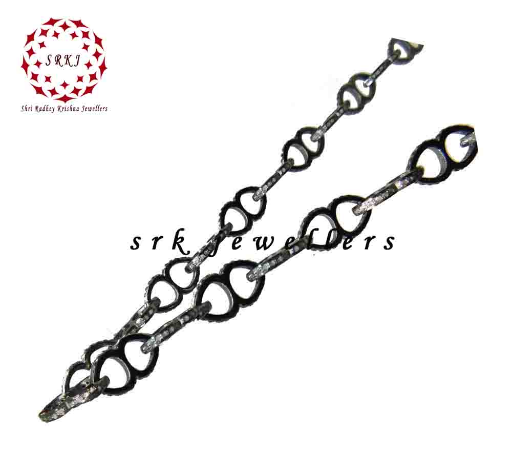 Sterling Silver Handmade Pave Diamond Link Chain