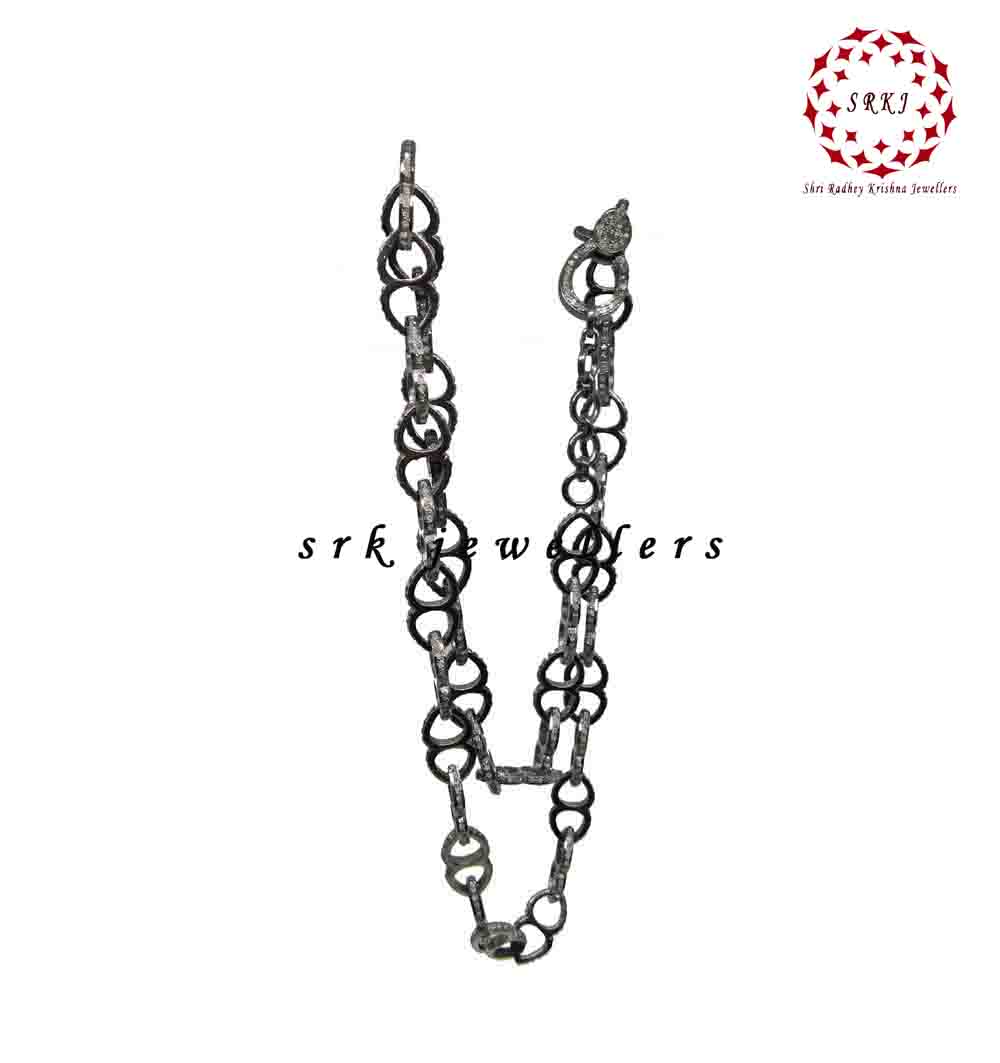 Sterling Silver Handmade Pave Diamond Link Chain