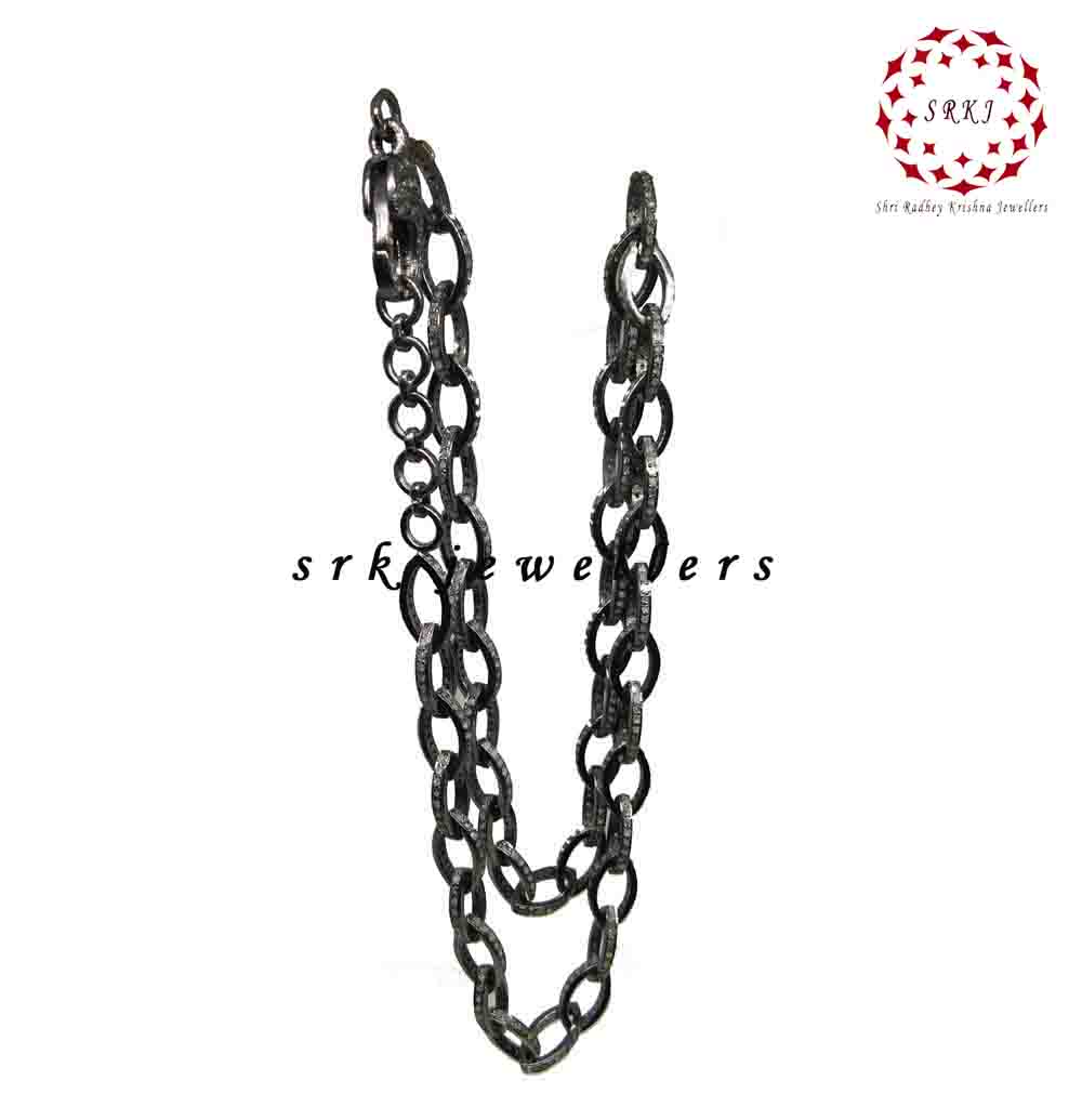 Antique Finish  Designer Pave Diamond Link Chain