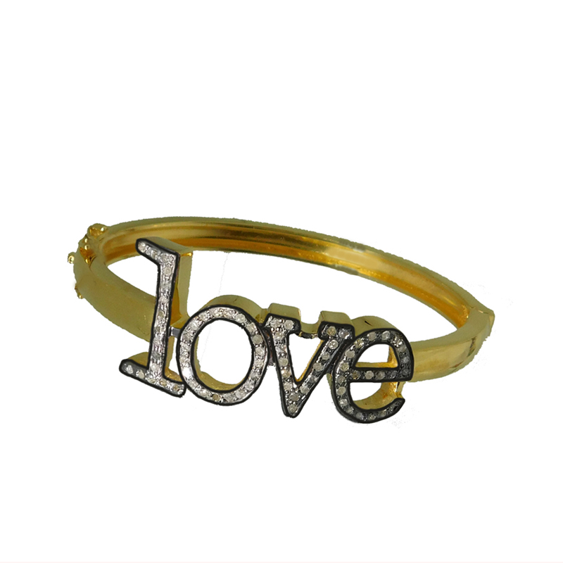 Attractive Two Tone Pave Diamond Love Bangle