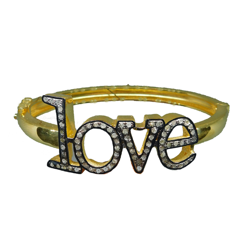 Attractive Two Tone Pave Diamond Love Bangle