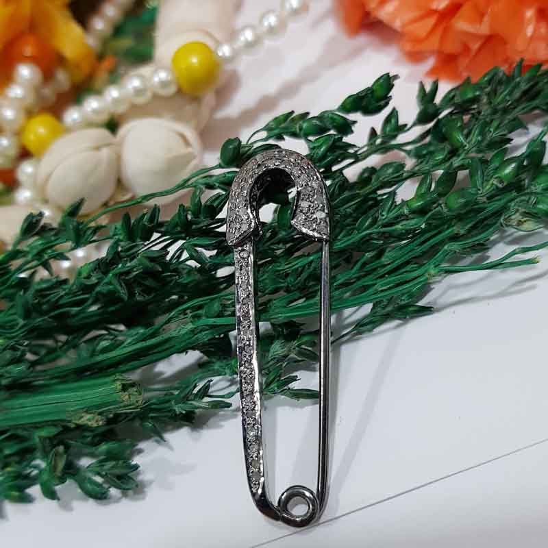 Pave Diamond Safety Pin Brooch