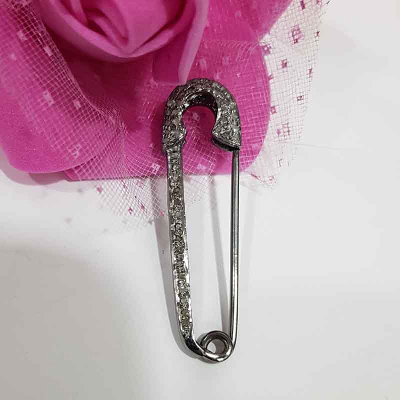 Pave Diamond Safety Pin Brooch