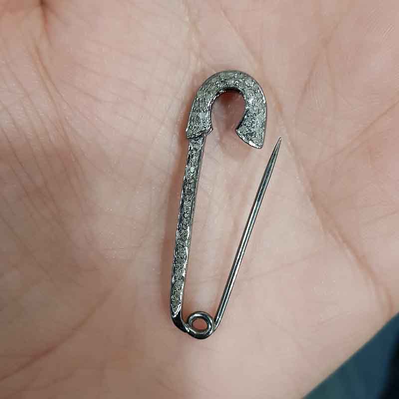 Pave Diamond Safety Pin Brooch