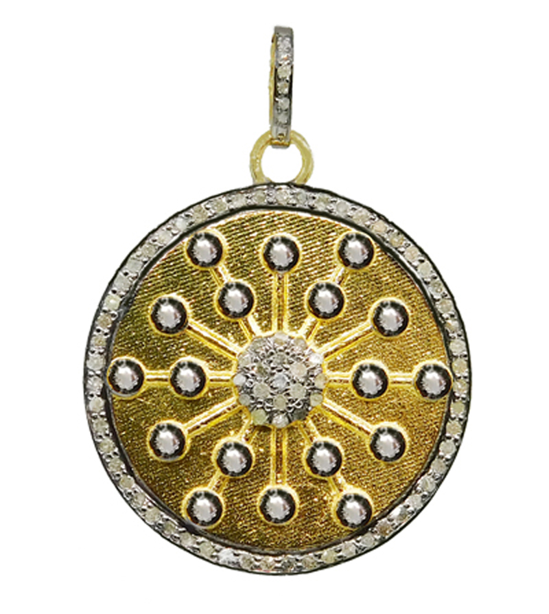 Round Disk Pendant With Pave Diamonds