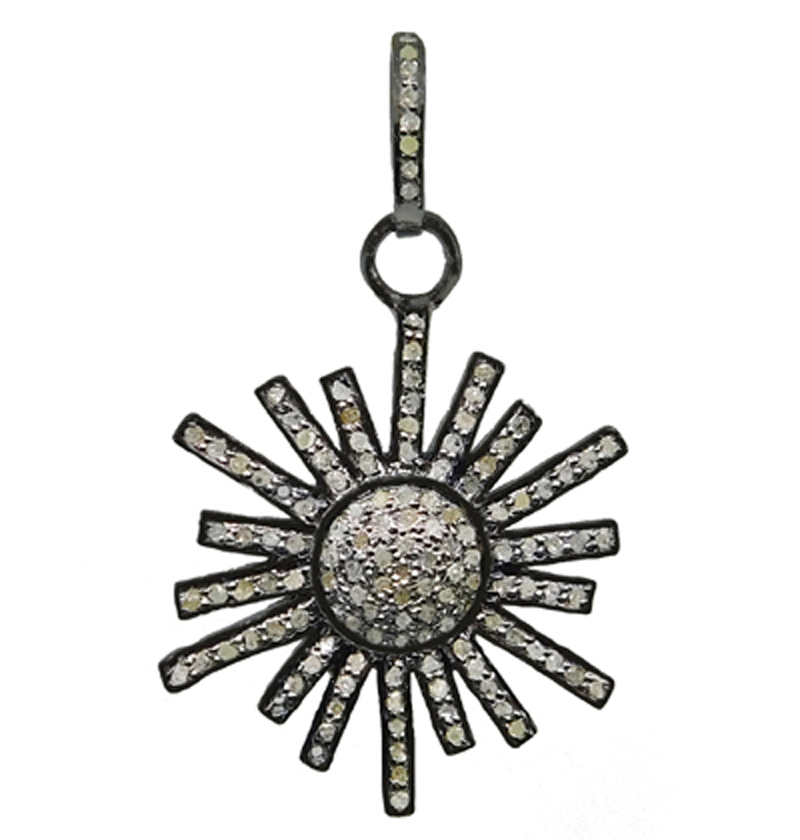 Handmade Designer Pave Diamond Small Sunburst Pendant