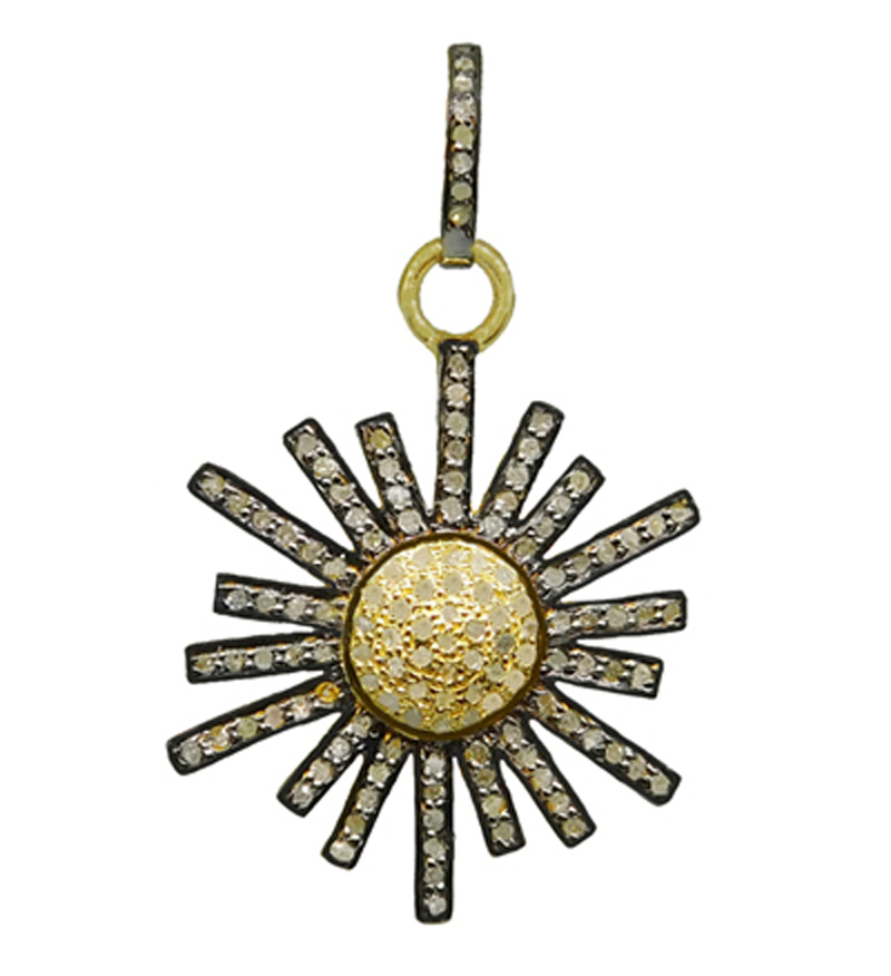 Handmade Designer Pave Diamond Small Sunburst Pendant