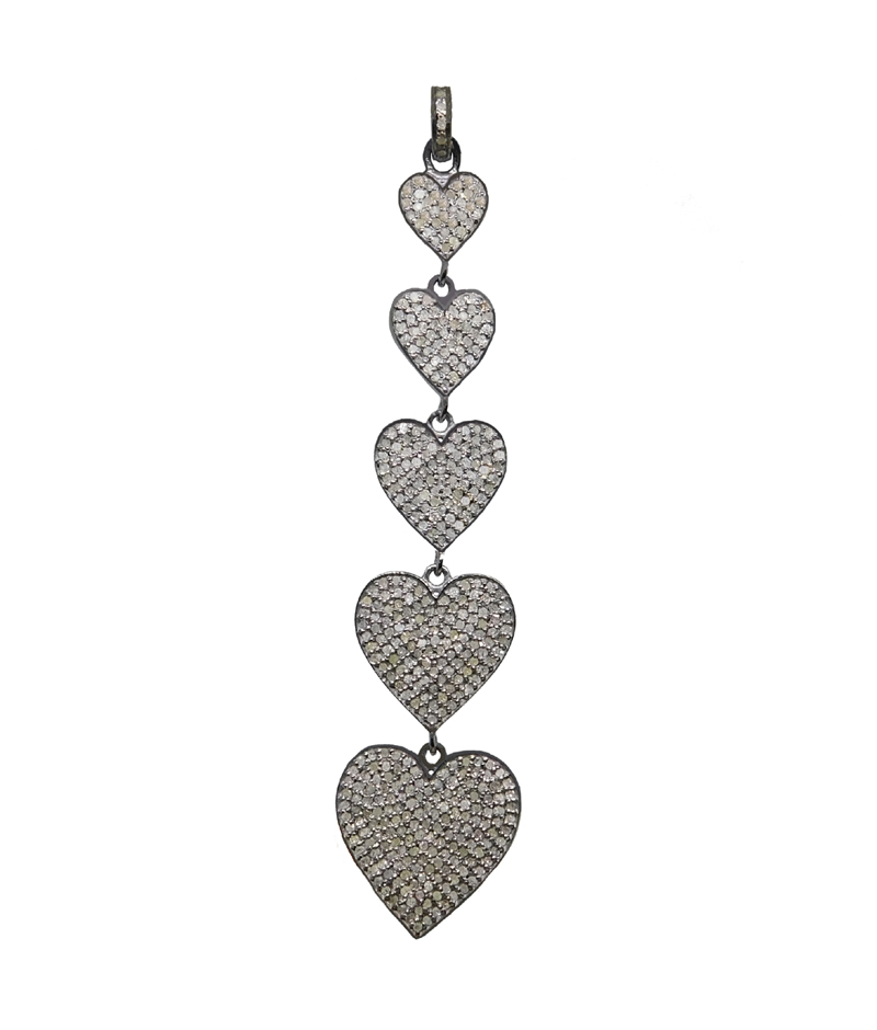 Long Hanging Pave Diamond Heart Pendant