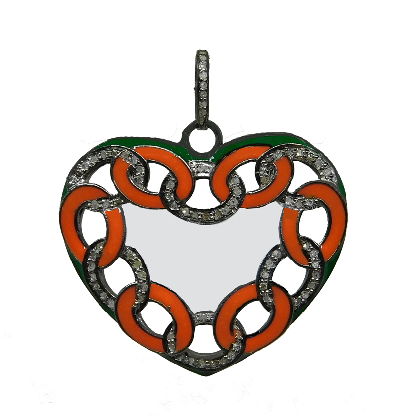 Red And Green Enamel Beautiful Heart Pendant