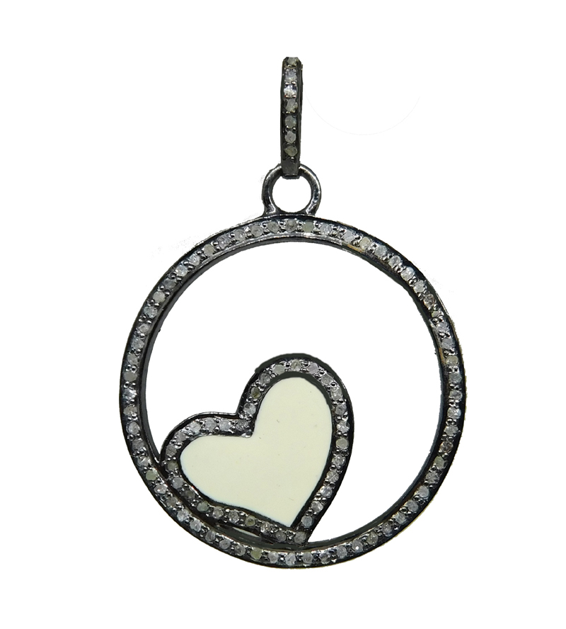 Round Designer Fancy Style Heart Pendent With Yellow Enamel