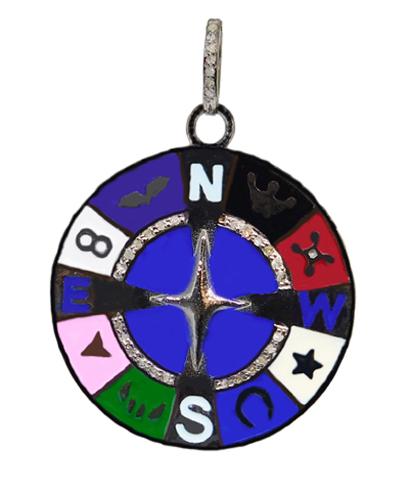 Multi Color Enamel Fancy Designer Handmade Round Disk Compass Pendant