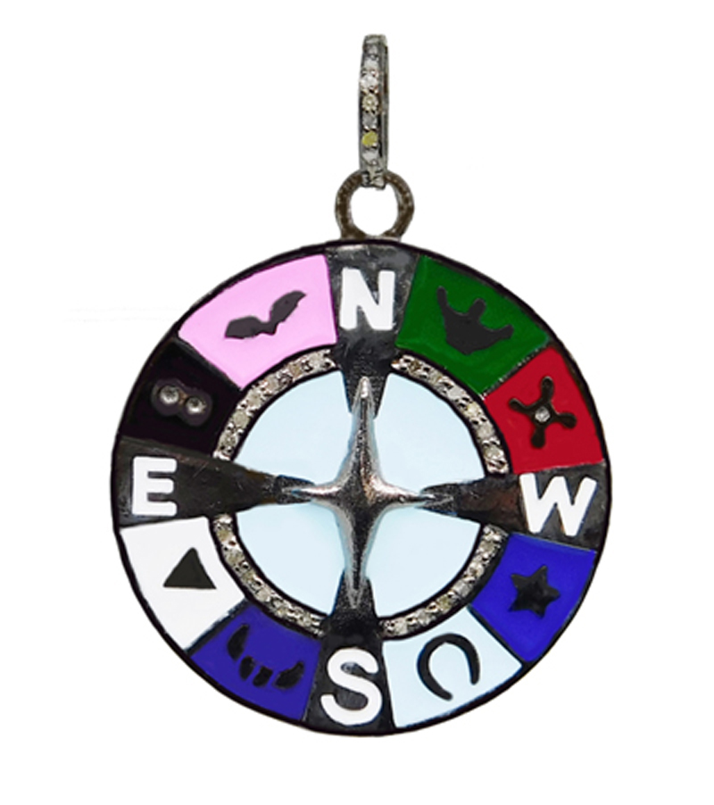 Multi Color Enamel Fancy Designer Handmade Round Disk Compass Pendant