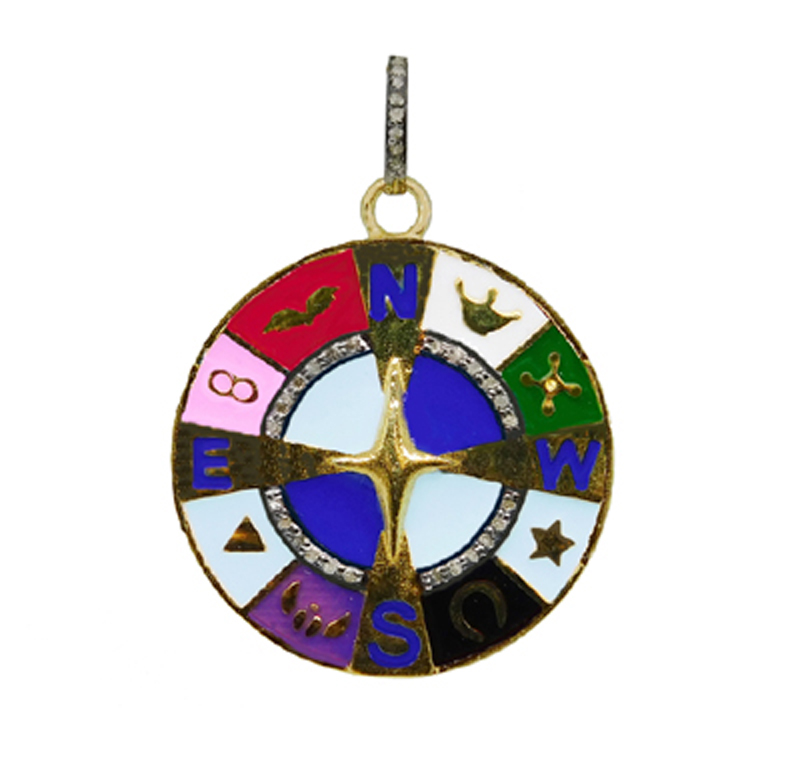 Multi Color Enamel Fancy Designer Handmade Round Disk Compass Pendant