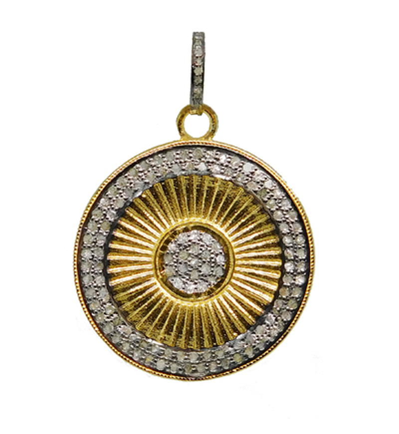 Two Tone Fancy 925 Sterling Silver Pave Diamond Round Pendant