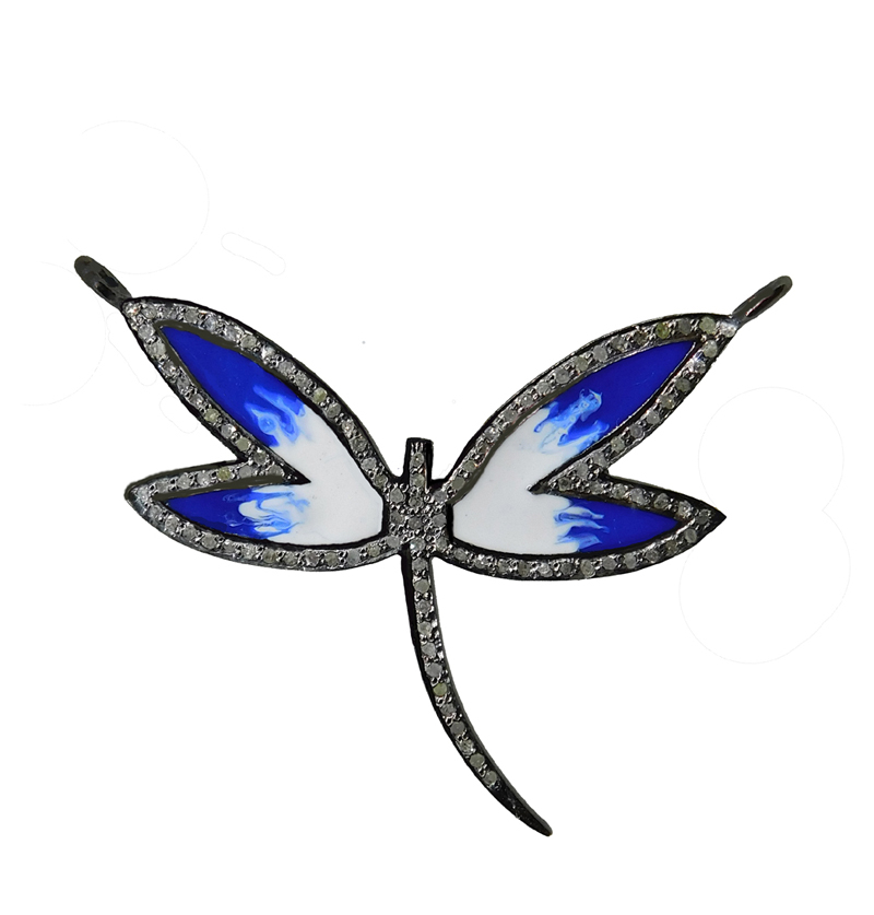 Elegant Fancy Style Blue and White Enamel Butterfly Pendant