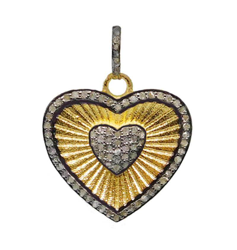 Stunning 925 Sterling Silver Pave Diamond Two Tone Heart Pendant