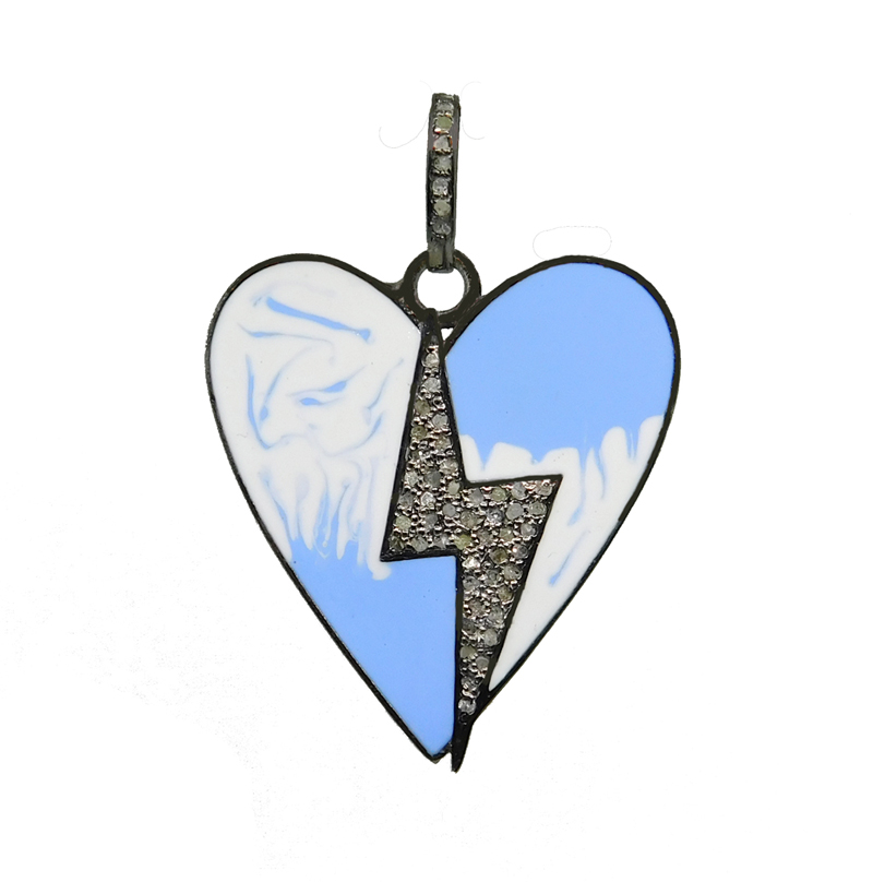 Turquoise And White Enamel Gorgeous Heart Break Pendant