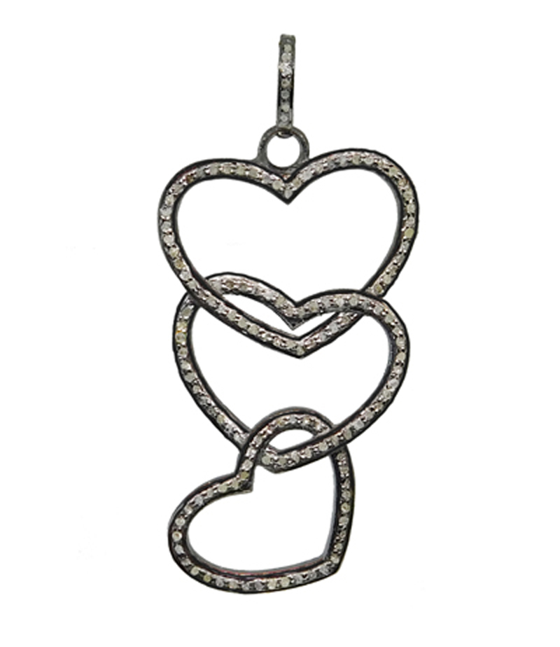 Pave Diamond Joined Hearts Pendant