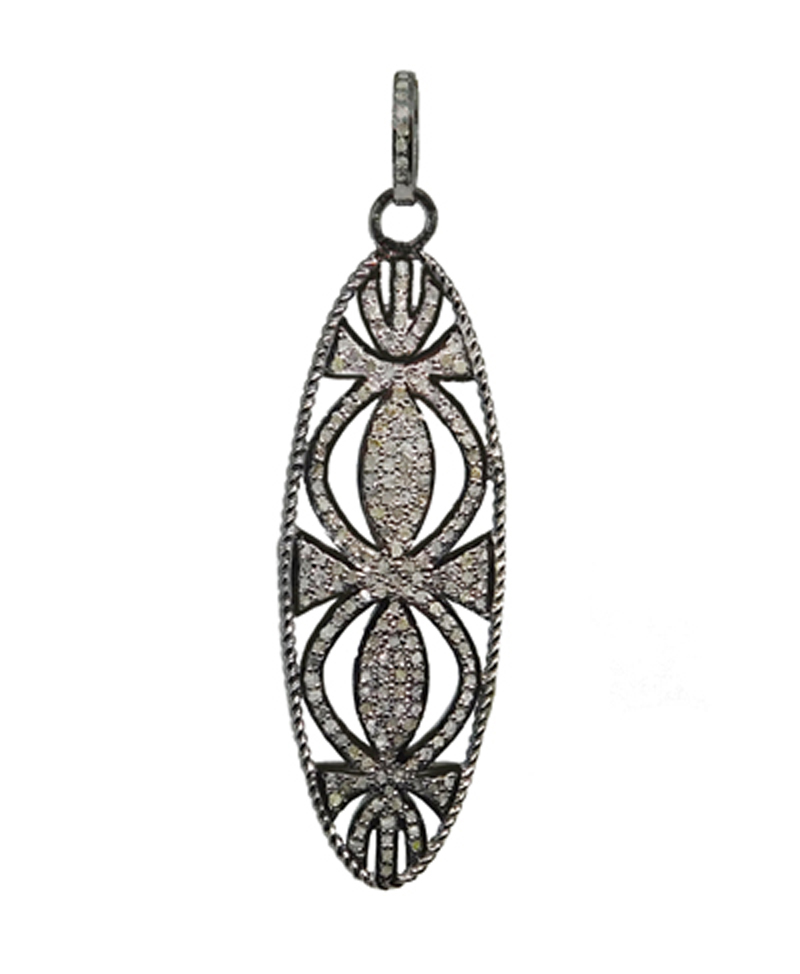 Sterling Silver Handmade Pave Diamond Designer Fancy Pendant