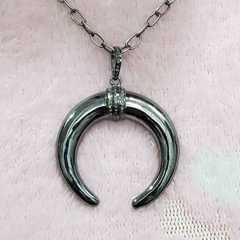 Pave Diamond Moon Charm Pendant