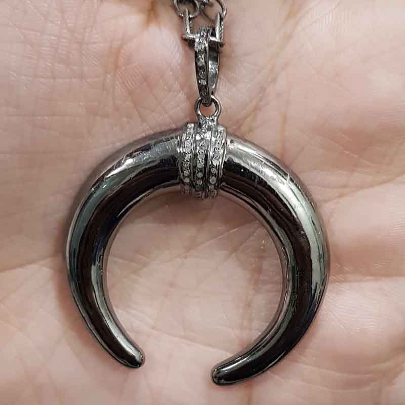 Pave Diamond Moon Charm Pendant