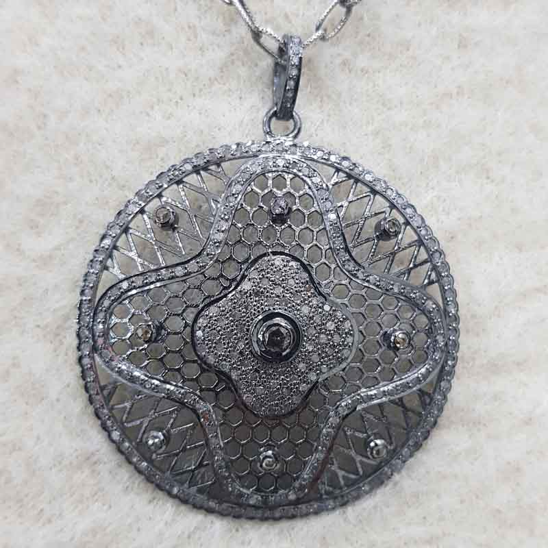 Round Designer Natural Pave Diamond Fancy Pendent