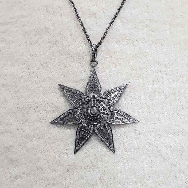 Flower Style Pave Diamond 925 Sterling Silver Pendent