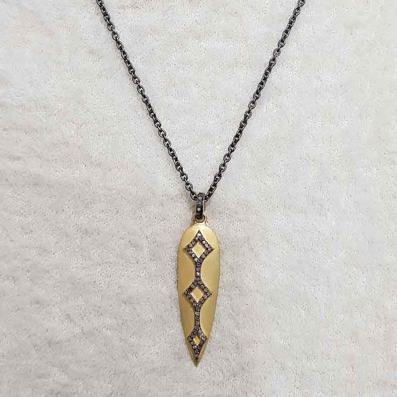 Arrow Head Matte Finish Pendent With Pave Diamond And 925 Sterling Silver