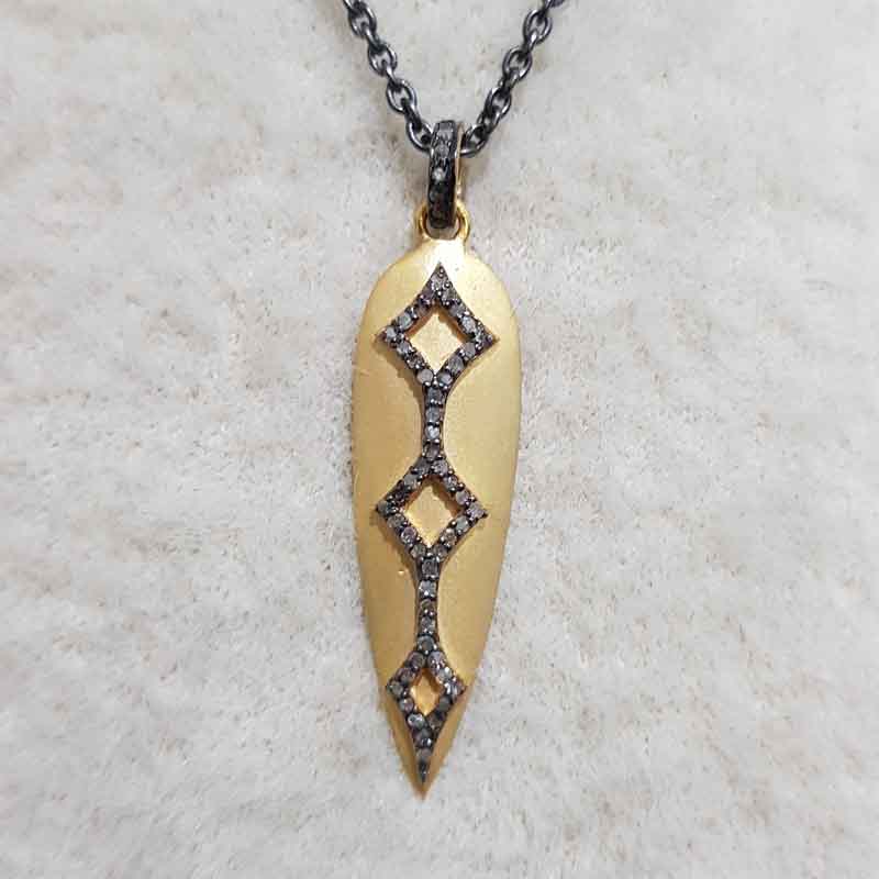 Arrow Head Matte Finish Pendent With Pave Diamond And 925 Sterling Silver