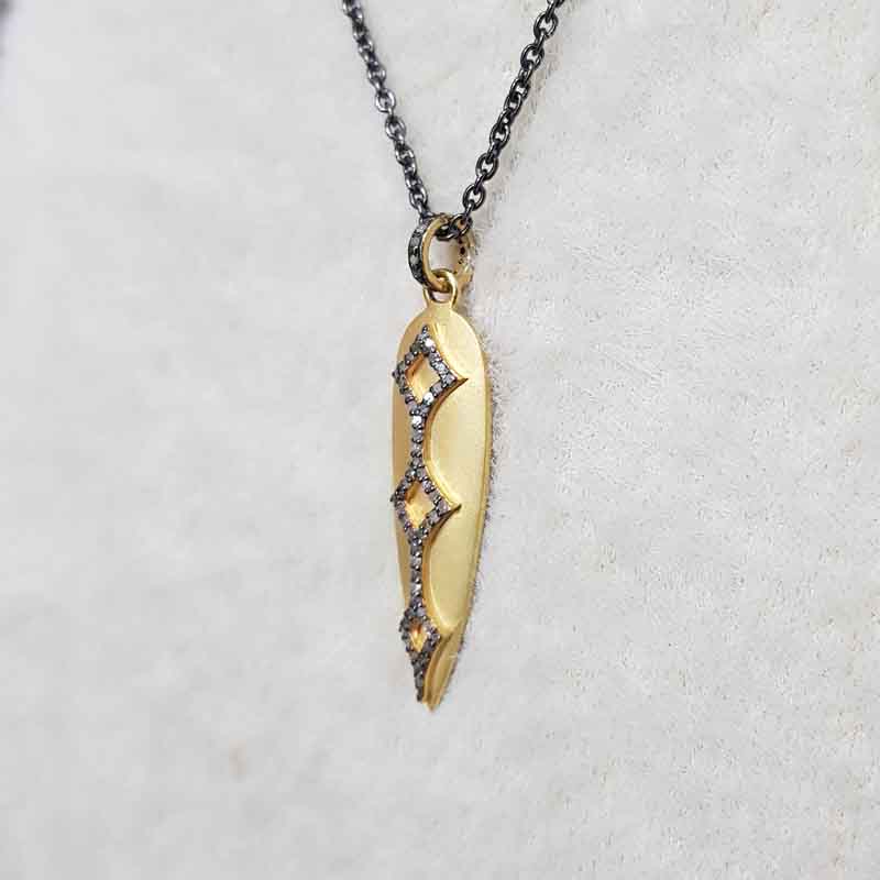 Arrow Head Matte Finish Pendent With Pave Diamond And 925 Sterling Silver