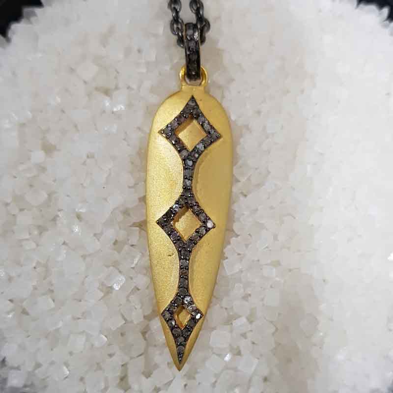 Arrow Head Matte Finish Pendent With Pave Diamond And 925 Sterling Silver