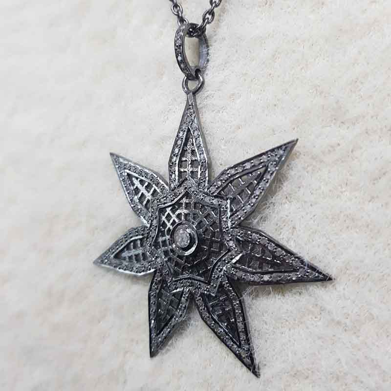 Flower Style Pave Diamond 925 Sterling Silver Pendent