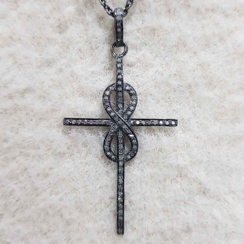 Fancy Eight Designer Pave Diamond cross style pendent