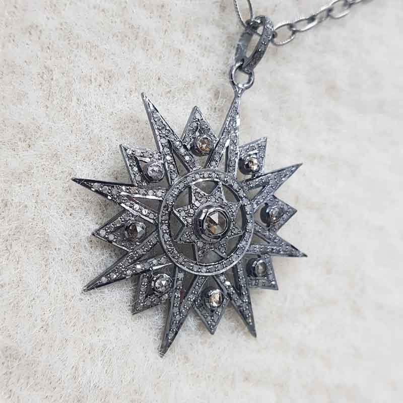 Sunburst pendent With Shiny Pave Diamond