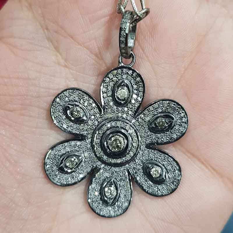 Fully Pave Diamond Handmade Designer Flower Pendent