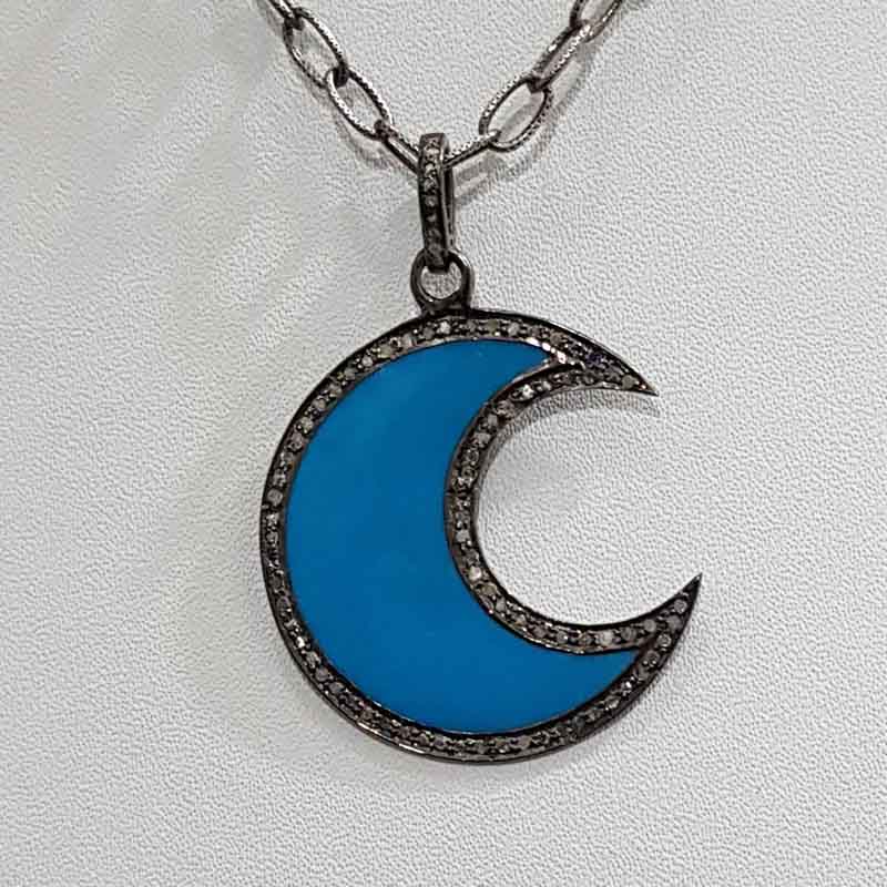 Beautifully Designed Turquoise Enamel Moon Pendent