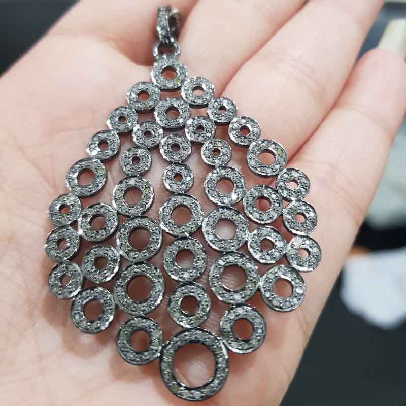 925 Sterling Silver Fancy Designer Pave diamond Pendent