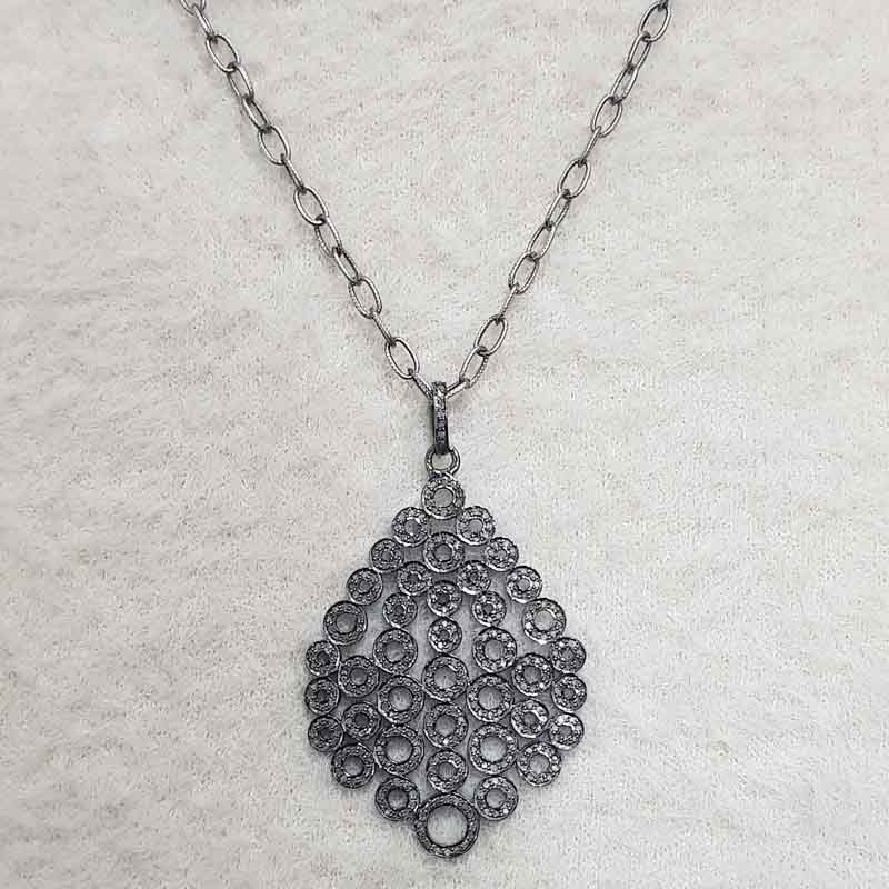 925 Sterling Silver Fancy Designer Pave diamond Pendent