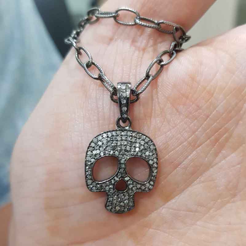 925 Sterling Silver Pave Diamond Skull Pendent