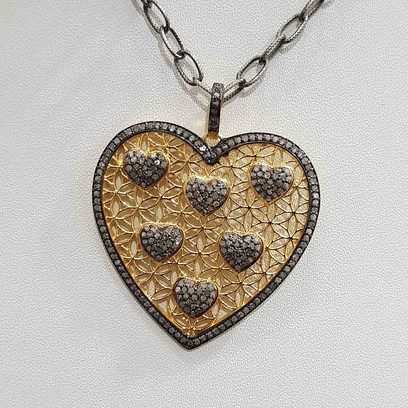 Handmade Designer Yellow And Black Pave Diamond Heart Pendent