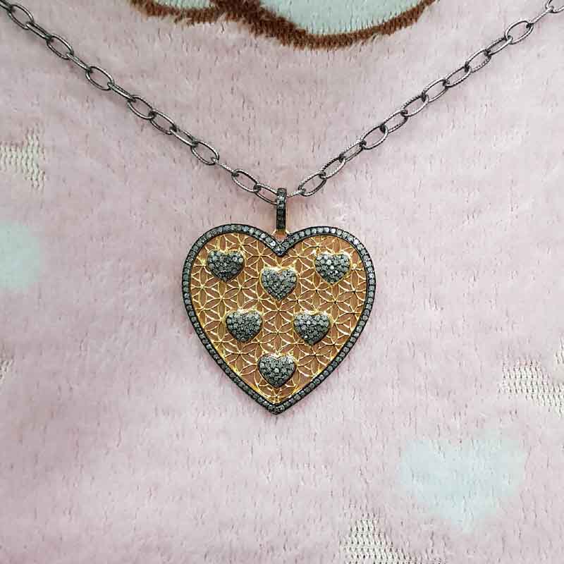 Handmade Designer Yellow And Black Pave Diamond Heart Pendent