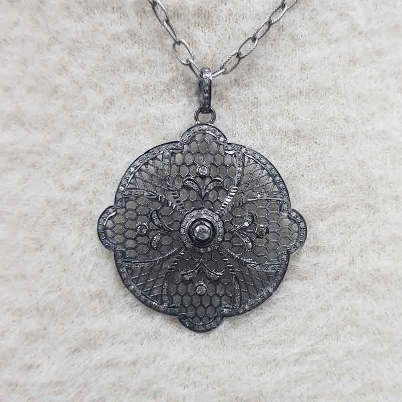 Lovely Flower Designed Pave Diamond Pendent