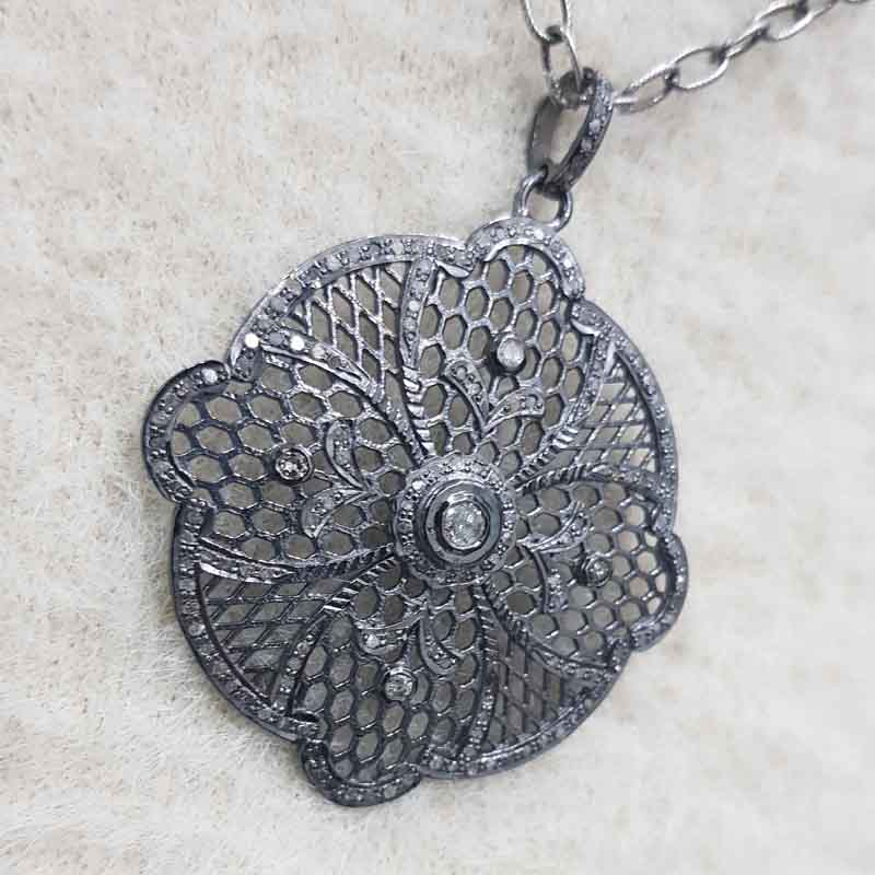 Lovely Flower Designed Pave Diamond Pendent