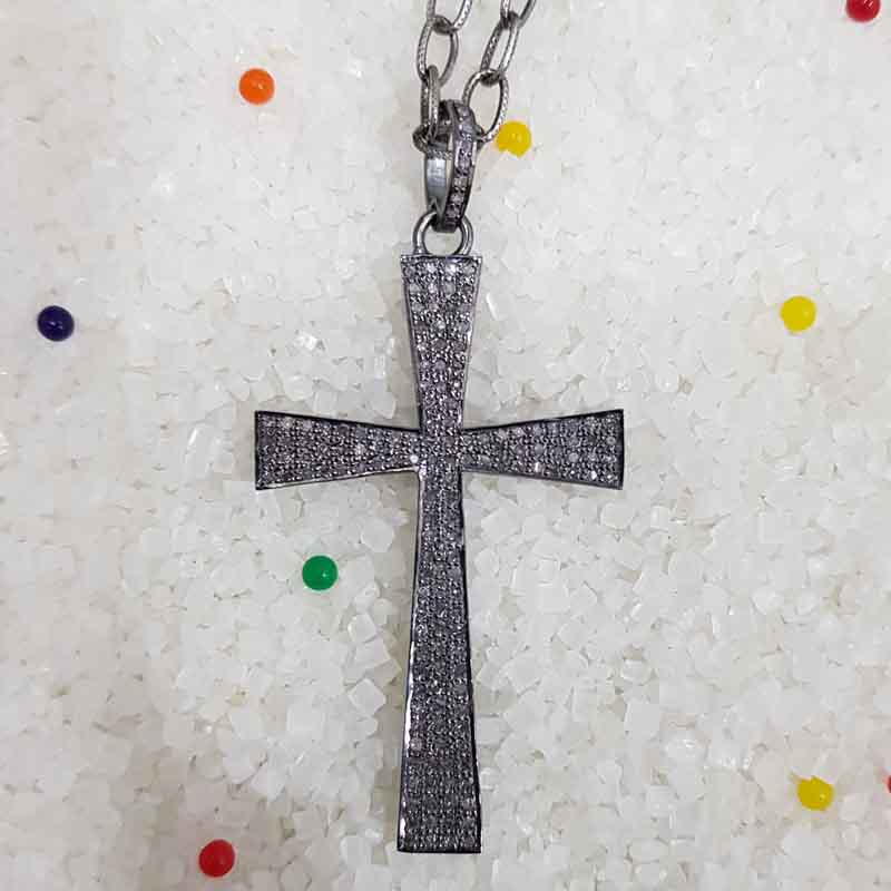 Handmade Designer Fully pave diamond Cross Pendent