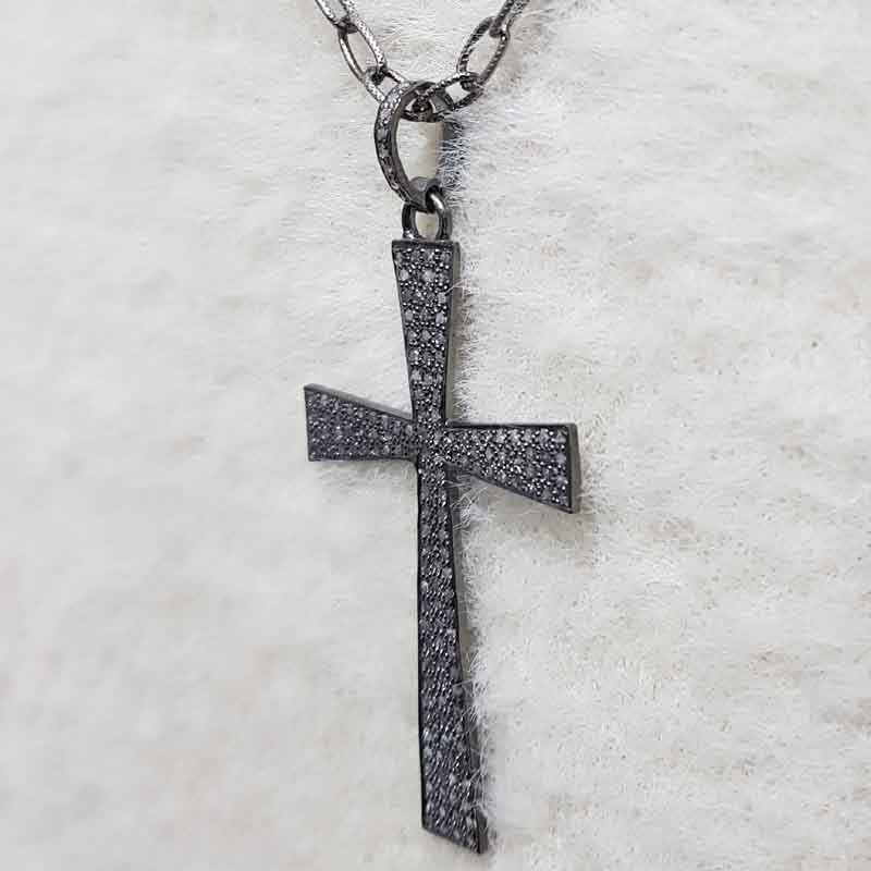 Handmade Designer Fully pave diamond Cross Pendent