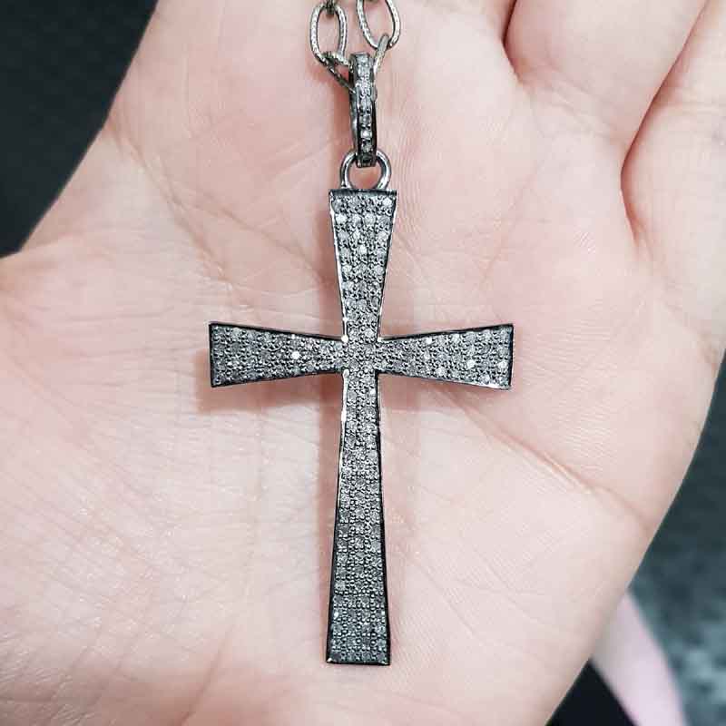 Handmade Designer Fully pave diamond Cross Pendent